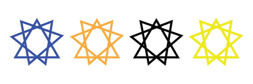 nine pointed star bahai symbol set. bahai Religious symbols icon vector.