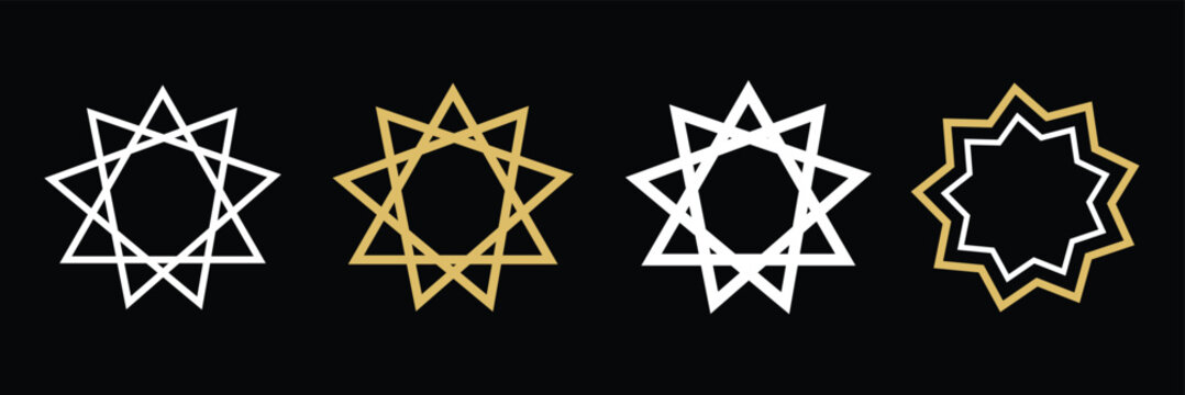 nine pointed star bahai symbol set. bahai Religious symbols icon vector.