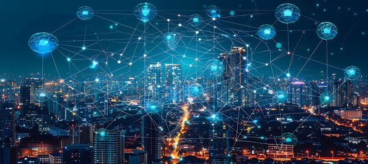 Obraz premium Real estate development enhanced AI in urban development planning where artificial intelligence integrates transportation housing and green spaces for sustainable urban growth