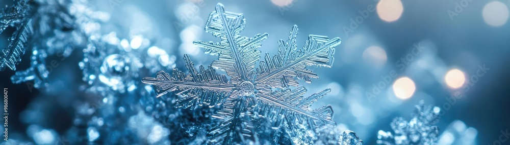 Aufkleber beautiful close-up of a unique snowflake resting on shimmering ice, perfect for seasonal themes and 