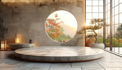 Minimalist Zen Garden with Stone Platform