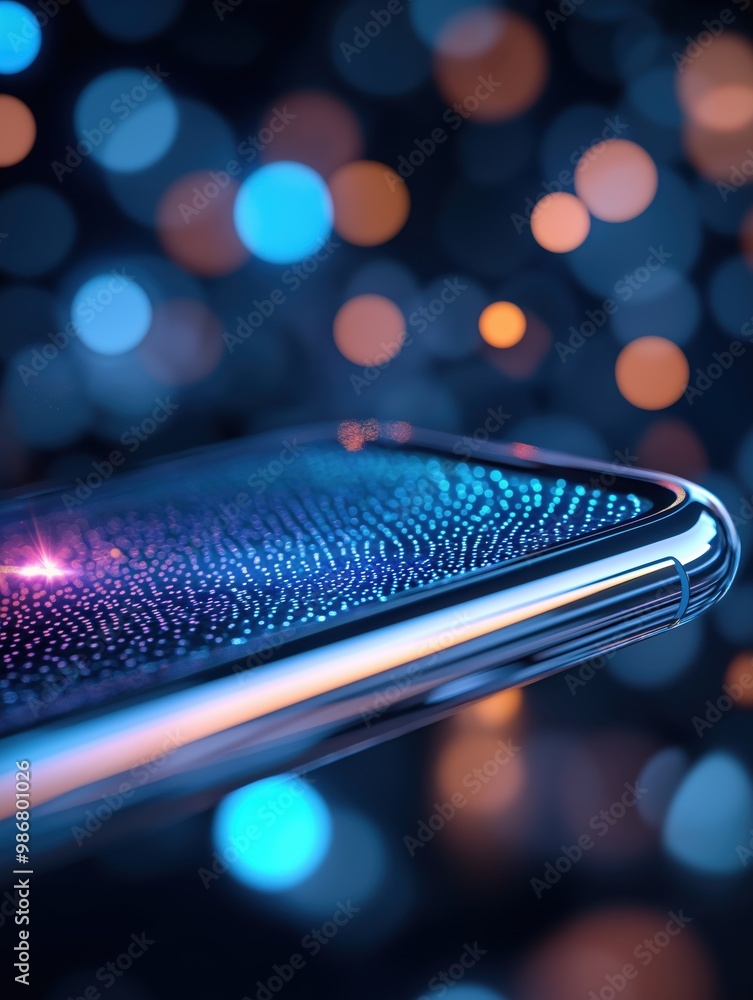 Poster captivating close up of a sleek and shiny chrome surface with vibrant neon lighting and mesmerizing 