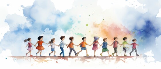 Fototapeta premium International Children's Day Watercolor Illustration