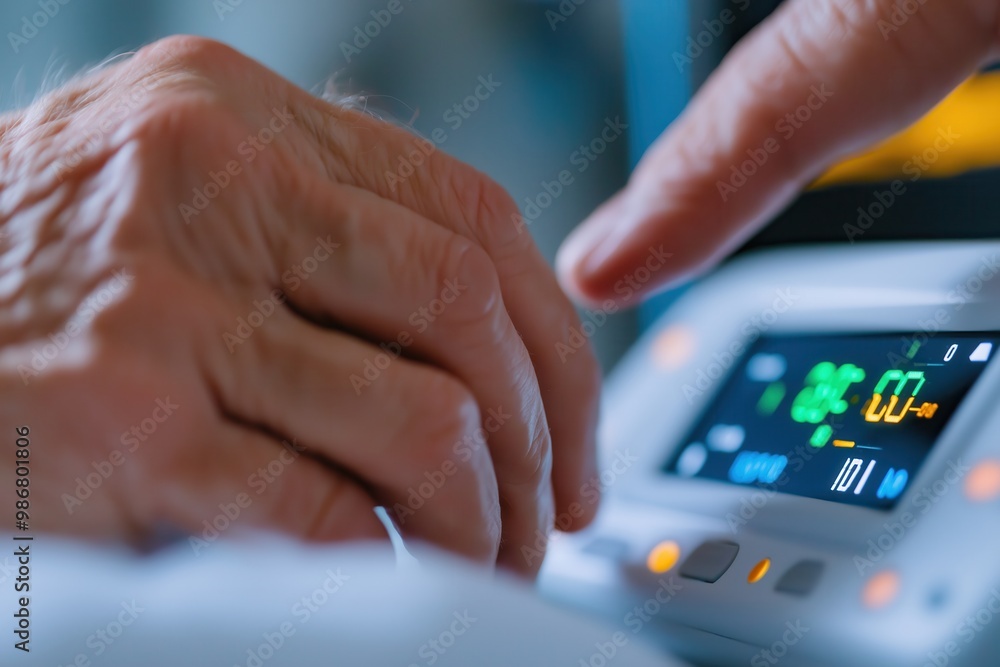 Poster close up view of a person s hand interacting with the touchscreen display of a mobile device showcas