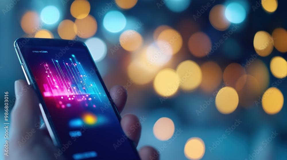 Aufkleber glowing smartphone display with colorful bokeh lights showcasing modern technology and digital conne