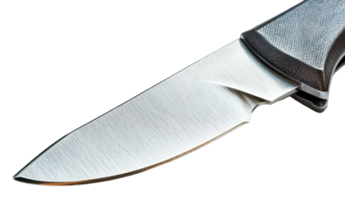 Close-up of a stainless steel knife blade showcasing its sharp edge and sleek design, perfect for culinary and outdoor activities.
