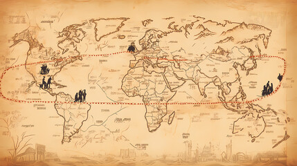 Obraz premium Ancient trade routes map caravan journey historical context. Silk Road. Illustration