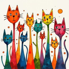 stylized illustration of multi colored cats
