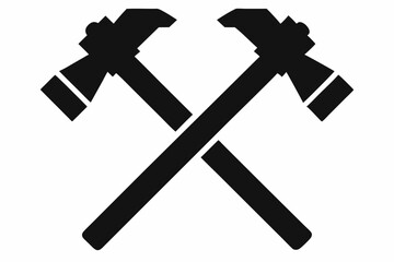 Two crossed hammer vector silhouette, Two crossed hammer icon