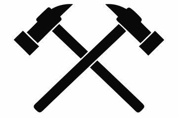 Two crossed hammer vector silhouette, Two crossed hammer icon