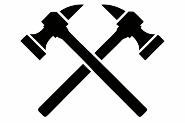Two crossed hammer vector silhouette, Two crossed hammer icon