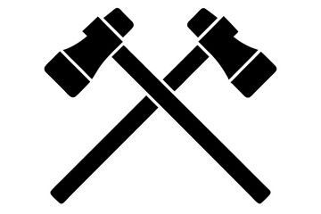 Two crossed hammer vector silhouette, Two crossed hammer icon