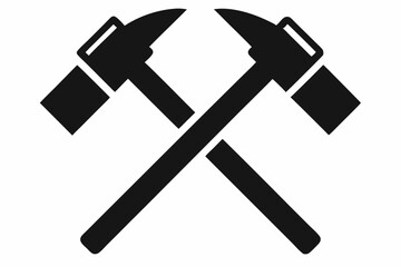 Two crossed hammer vector silhouette, Two crossed hammer icon