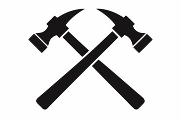 Two crossed hammer vector silhouette, Two crossed hammer icon
