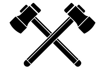 Two crossed hammer vector silhouette, Two crossed hammer icon