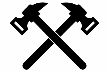 Two crossed hammer vector silhouette, Two crossed hammer icon