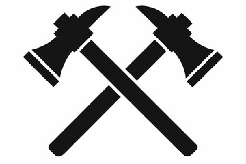 Two crossed hammer vector silhouette, Two crossed hammer icon