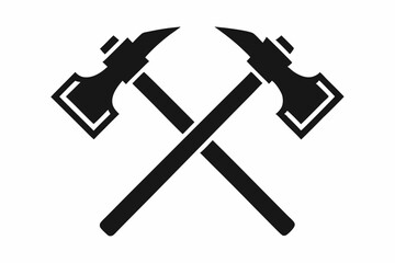 Two crossed hammer vector silhouette, Two crossed hammer icon