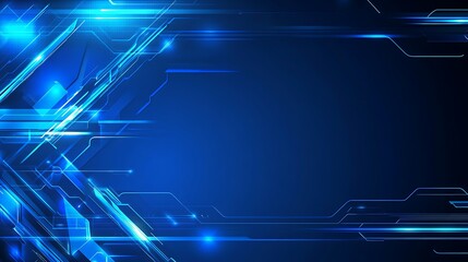 Obraz premium Abstract blue glowing lines and shapes on a dark background.