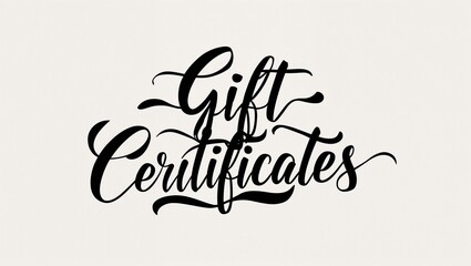Gift certificates calligraphy lettering black ink on plain white background