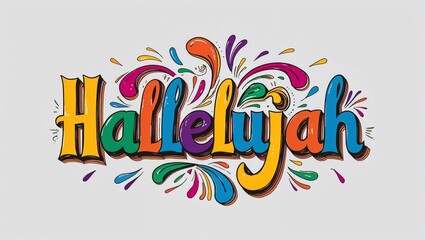 hallelujah colorful hand drawn lettering art design on plain white background