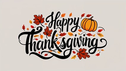 happy thanksgiving calligraphy lettering black ink on plain white background