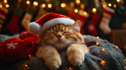 cat with christmas hat