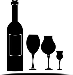 Silhouette of Wine Bottle and Glasses in Minimalist Style
