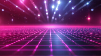 Fototapeta premium Abstract glowing neon grid with pink and blue lights.