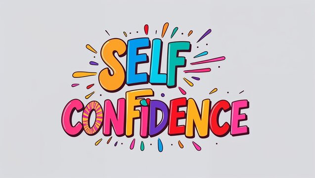 self confidence colorful hand drawn lettering art design on plain white background