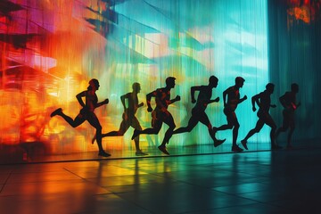 Olympic wall paintings with abstract images of athletes