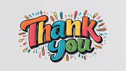 Thank you colorful hand drawn lettering art design on plain white background