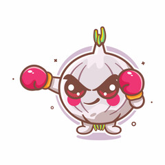 funny garlic character mascot playing boxing sport isolated cartoon