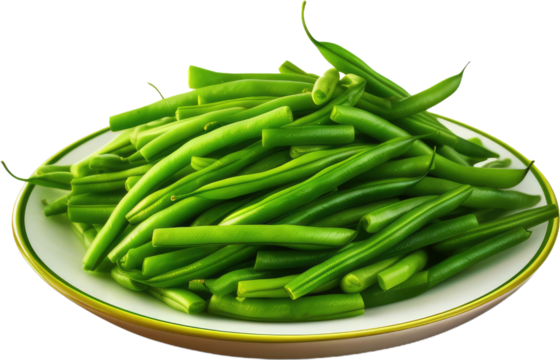Plate of Green Beans isolated on transparent png background