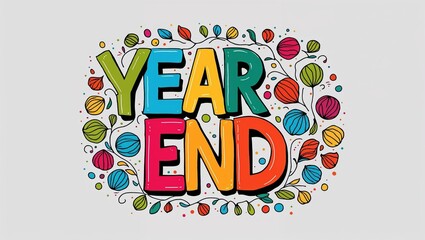 year end colorful hand drawn lettering art design on plain white background