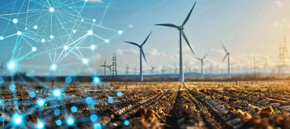 Poster smart grid integration ai in renewable energy where artificial intelligence balances supply and dema