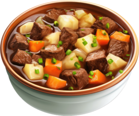 Delicious Bowl of Beef Stew isolated on transparent png background