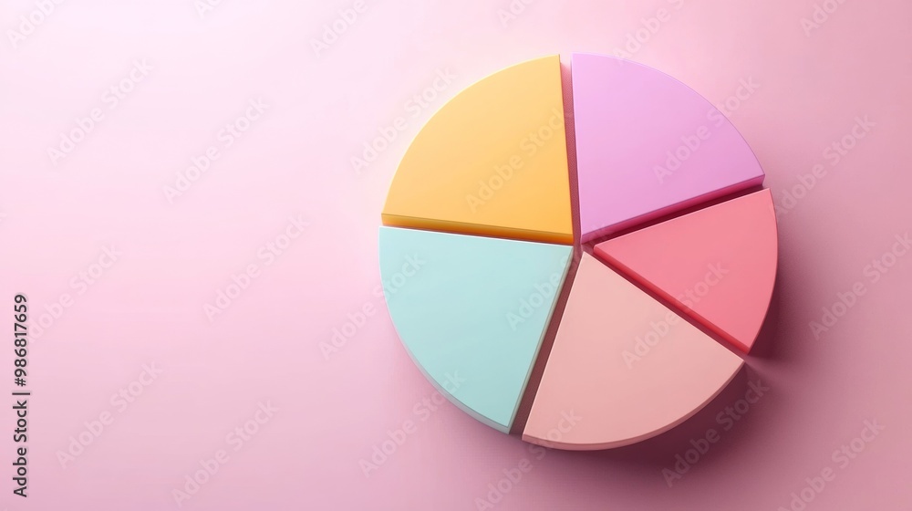 Poster top view of colorful 3d pie chart on solid pastel background
