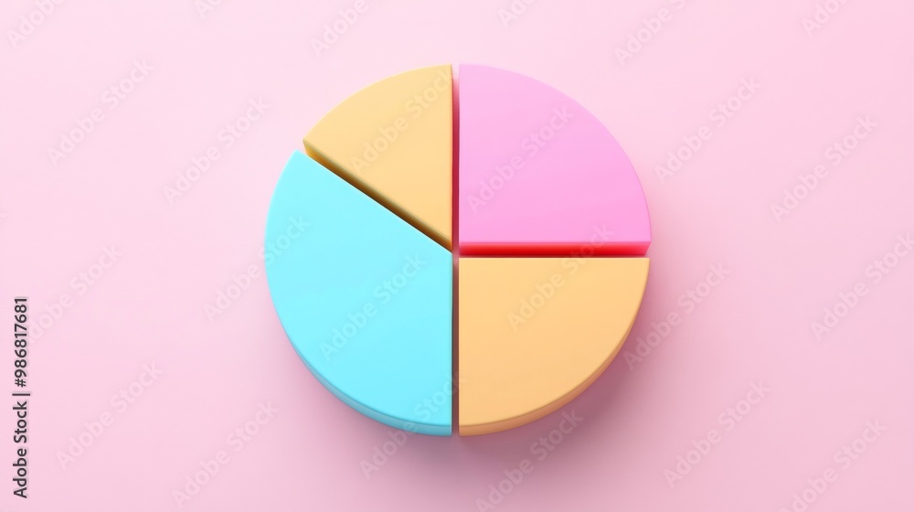 Poster top view of colorful 3d pie chart on solid pastel background