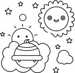 Naklejka premium Hand drawn kawaii coloring book illustration