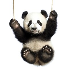 Naklejka premium A panda hanging from a Black Friday banner, looking playful and charming, isolated on white background