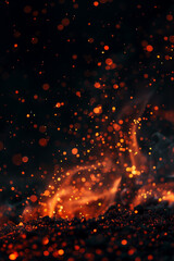  Abstract glittering fire particles and sparks over a dark background