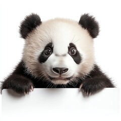 Obraz premium A panda peeking out from behind a Black Friday sale sign, playful and charming, isolated on white background