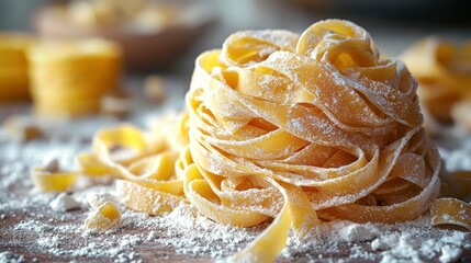 Fresh Homemade Fettuccine Pasta with Flour