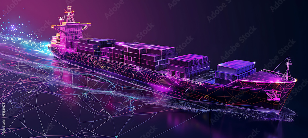 Poster smart port management ai in shipping and freight where artificial intelligence manages port operatio