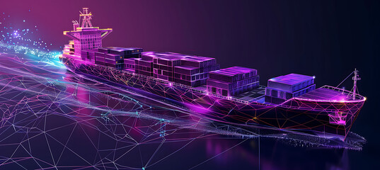 Obraz premium Smart port management AI in shipping and freight where artificial intelligence manages port operations optimizes cargo handling and ensures smooth vessel traffic