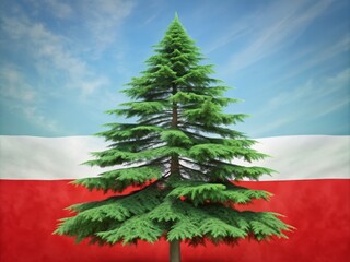 The majestic Lebanon flag-inspired cedar tree stands tall with its emerald green and crisp white trunk adorned with