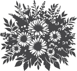 A black and white drawing of a bouquet of flowers