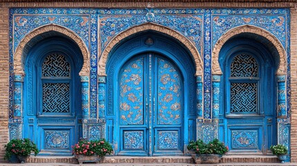 Obraz premium Ornate Blue Doors and Arches in a Persian Building
