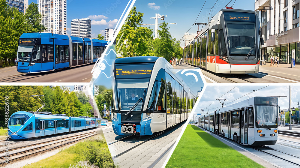 Poster smart transportation systems ai in urban planning visualized in a collage that highlights optimized 